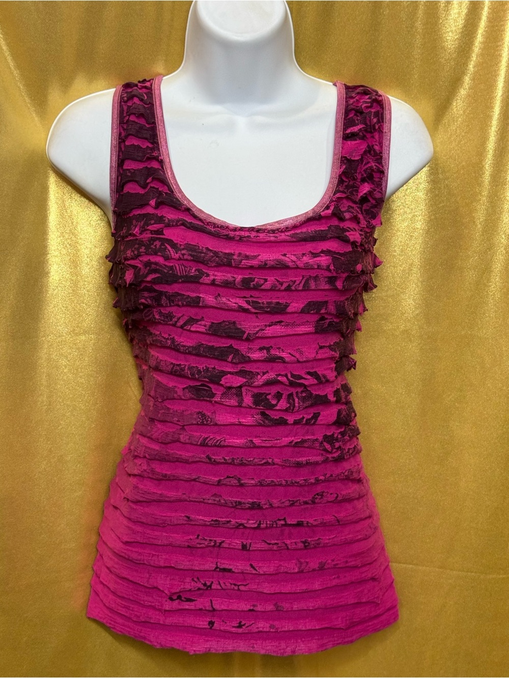 Cato Hot Pink Ruffled Tank Top Size L Tiered Floral Sleeveless Blouse